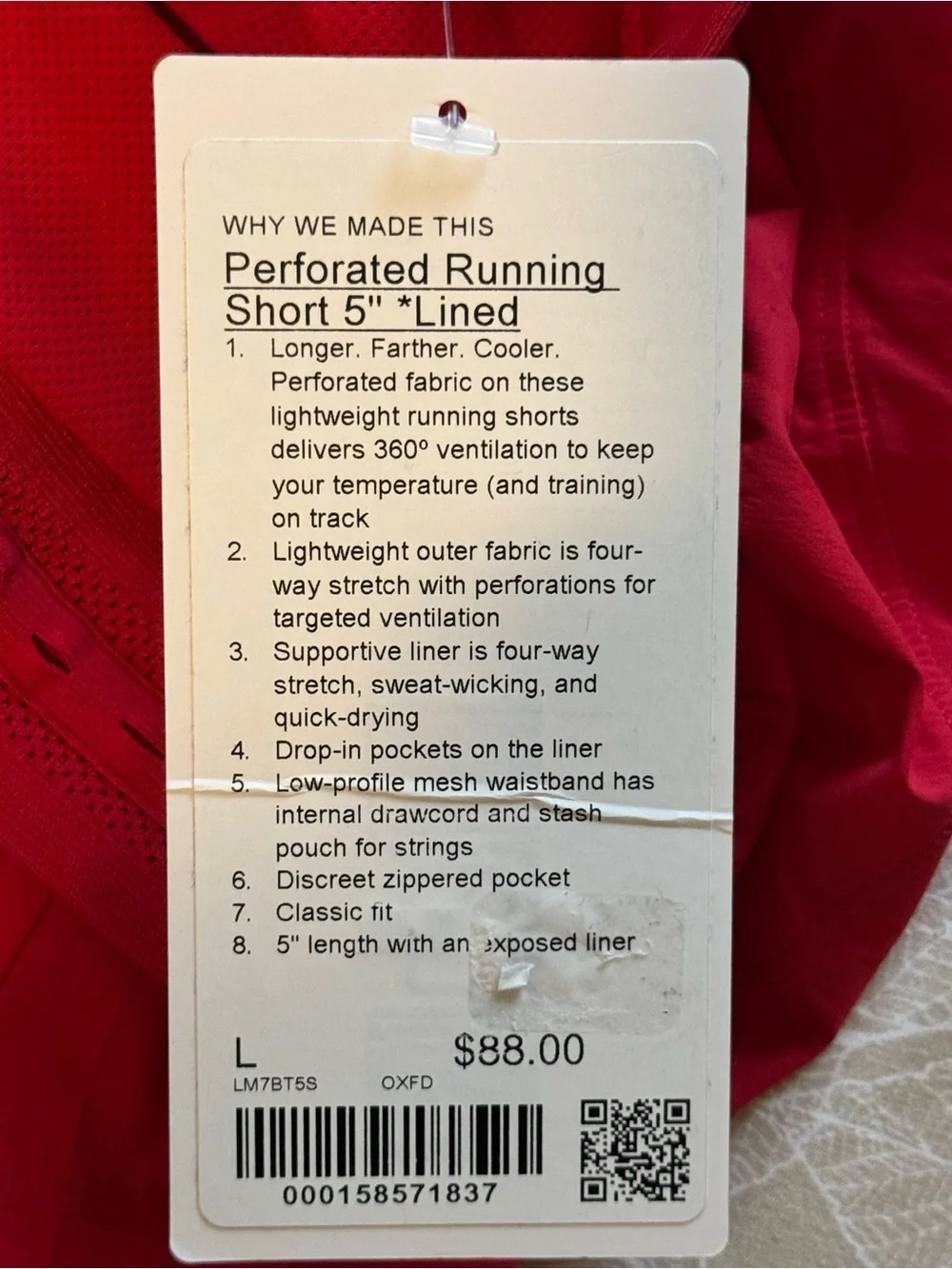 Lululemon Men’s  Perforated Running Short 5” Lined Large